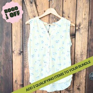 NYDJ Floral Button-Down Blouse Creamy Yellow& Blue NWT Size S